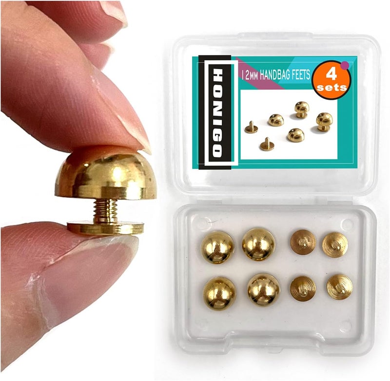 honigo 4 Pcs Gold Rivets Stud Handbag Purse Feet 1/2 inch Round Metal Solid Brass Studs Screw Back Feet 12mm Buckle Spikes Leathercraft for Leather Bag Totes DIY Craft - Image 1